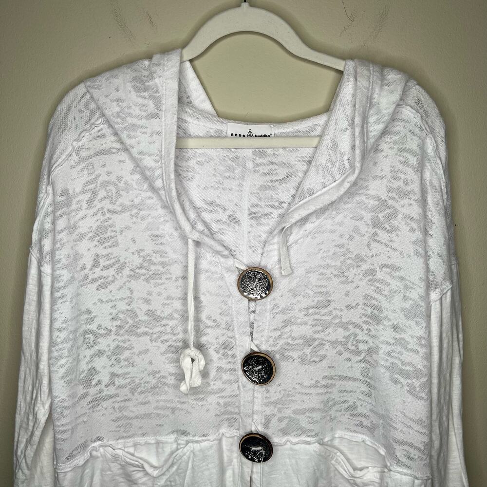 Neon Buddha White Cotton Blend Button up Hoodie with pockets Size Small - Picture 8 of 8